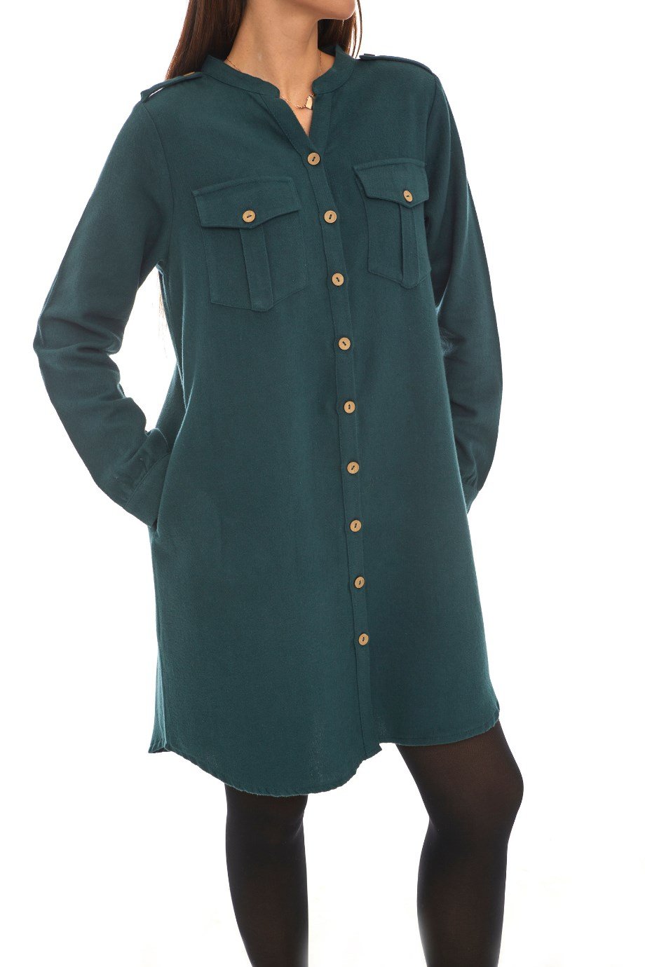 Pazen Petrol Gömlek Elbise