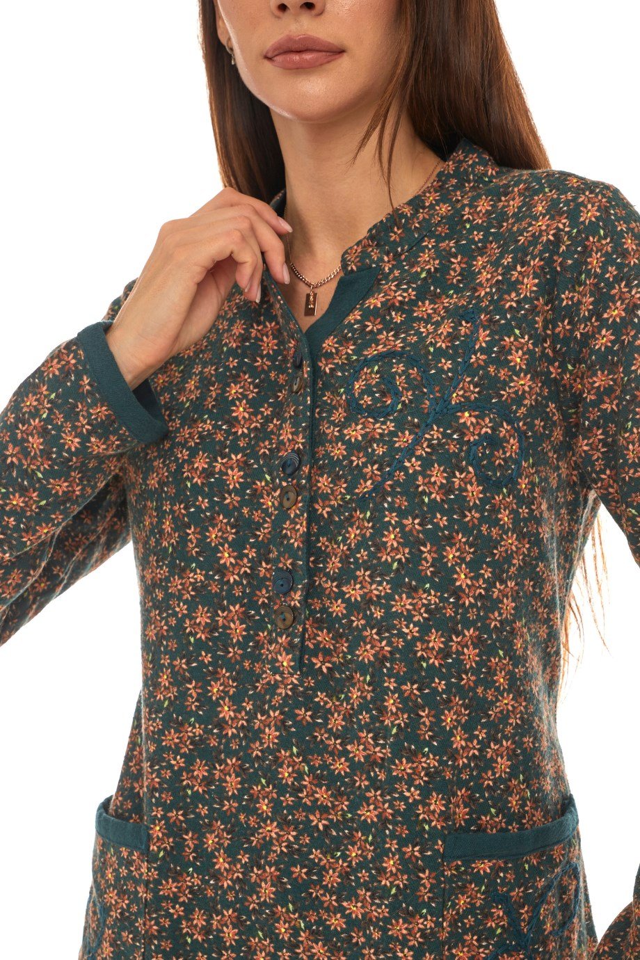 Pazen  Petrol Yıldız Nakışlı Kısa Elbise