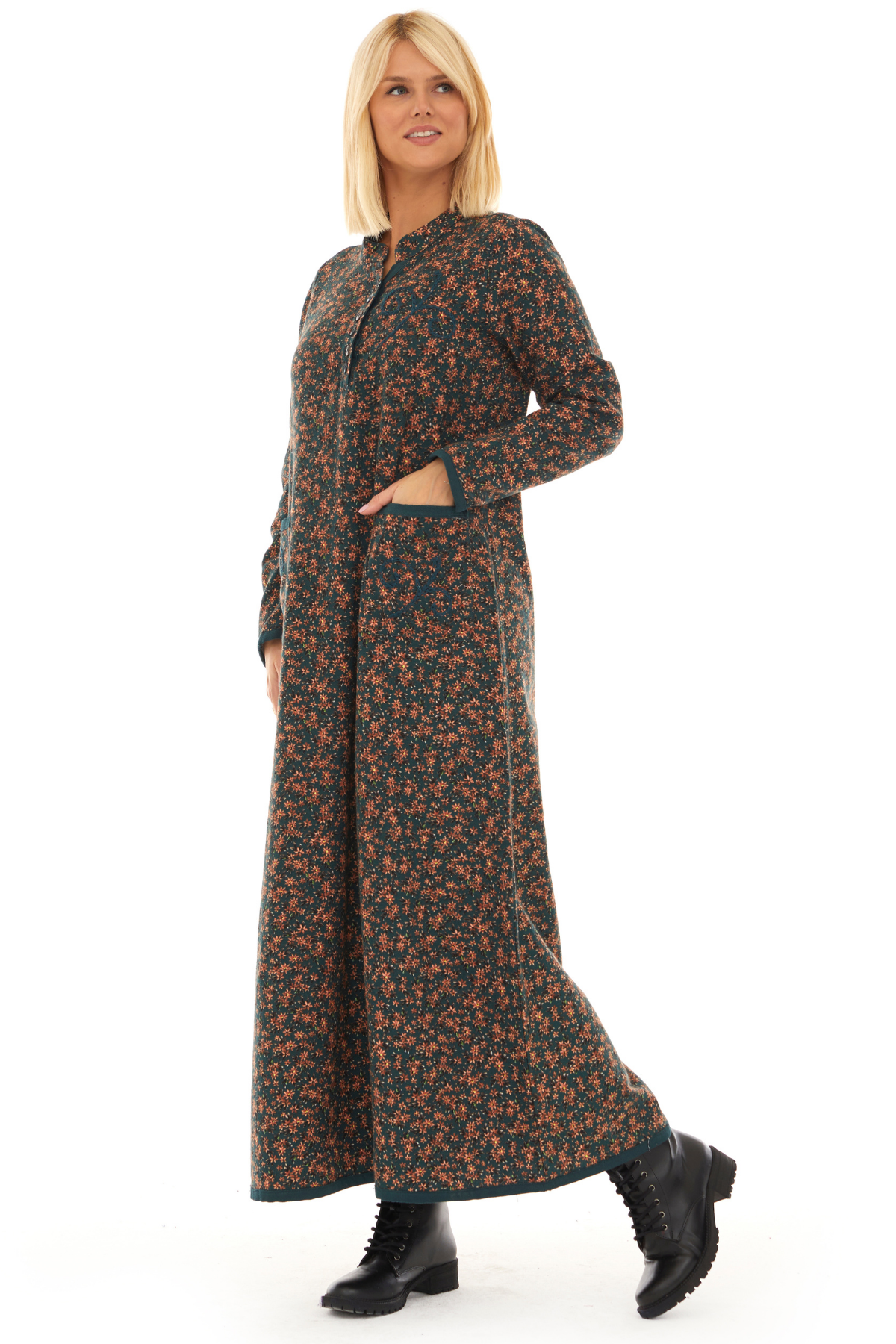 Pazen Petrol Yıldız Nakışlı Uzun Sonbahar ve Kışlık Elbise