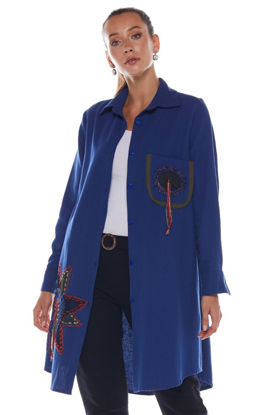 Pazen Saks Otantik İşlemeli Tunik