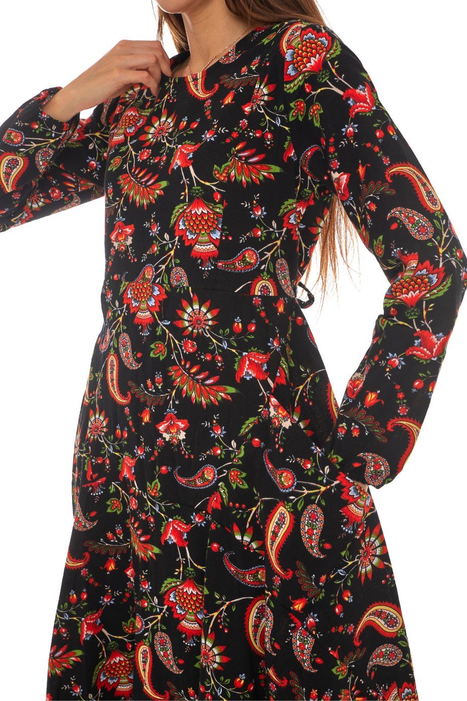 Pazen Siyah Desenli Uzun Elbise