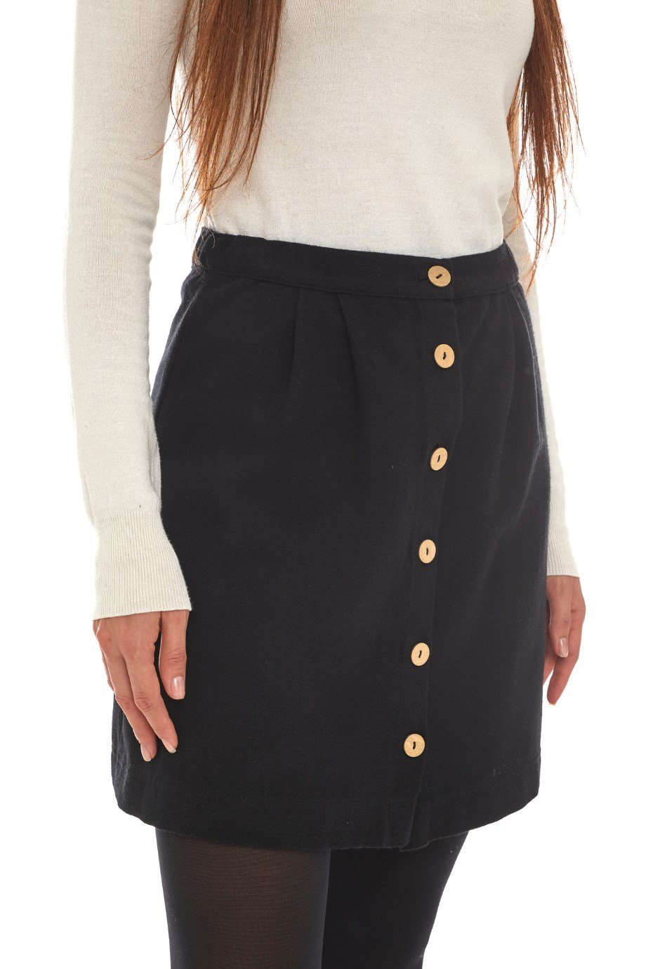 Pazen Siyah Düz Desen Kısa Etek