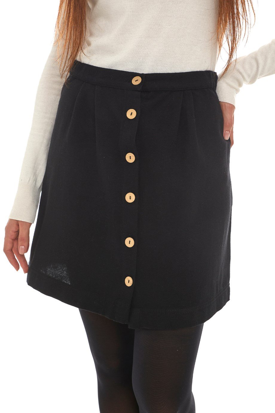 Pazen Siyah Düz Desen Kısa Etek