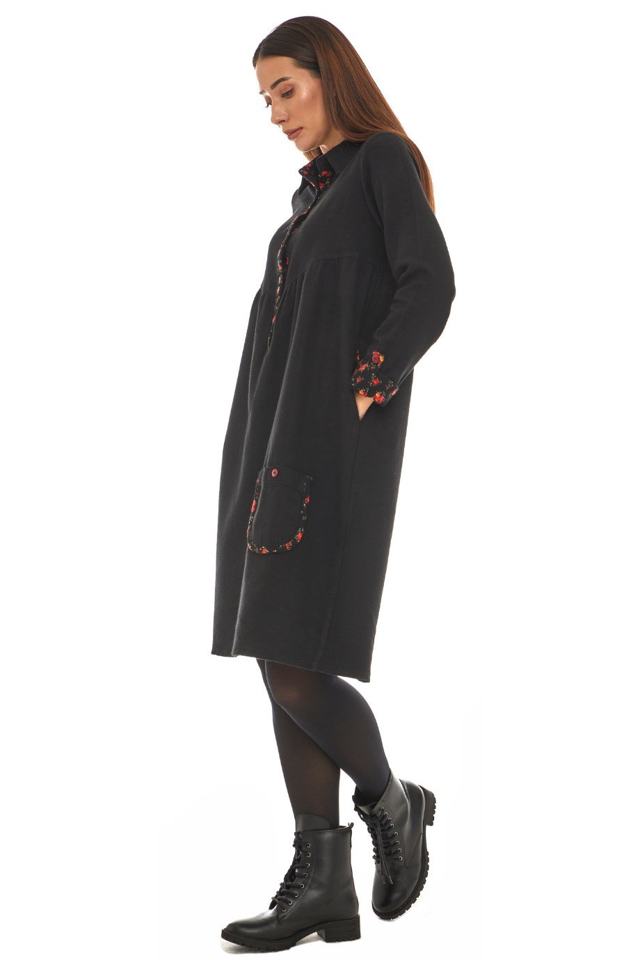 Pazen  Siyah Midi Boy Elbise