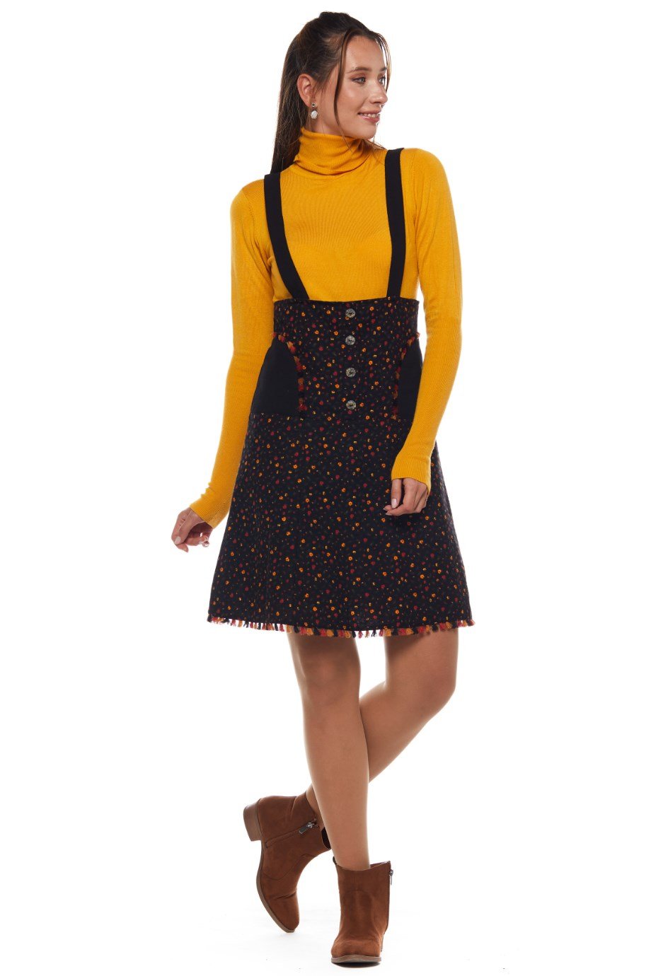 Pazen Siyah Salopet Desenli Kısa Etek