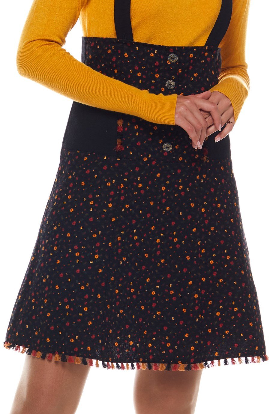 Pazen Siyah Salopet Desenli Kısa Etek