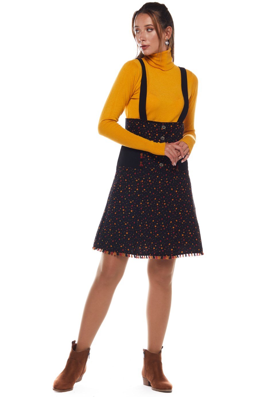 Pazen Siyah Salopet Desenli Kısa Etek