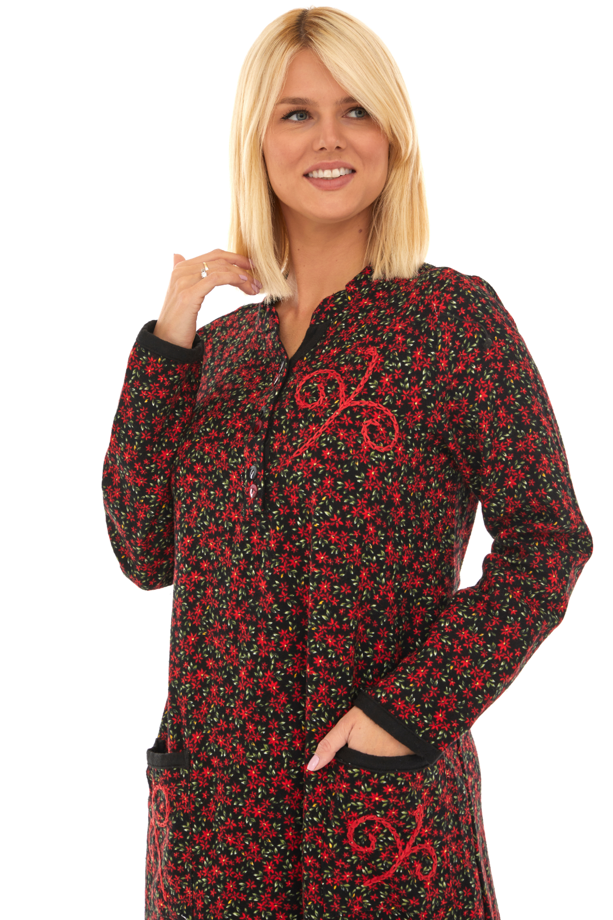 Pazen Siyah Yıldız Nakışlı Uzun Sonbahar ve Kışlık Elbise