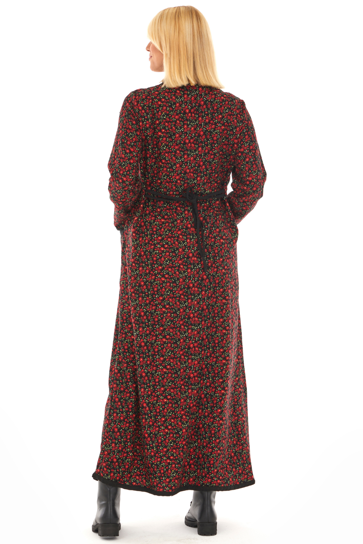 Pazen Siyah Yıldız Nakışlı Uzun Sonbahar ve Kışlık Elbise