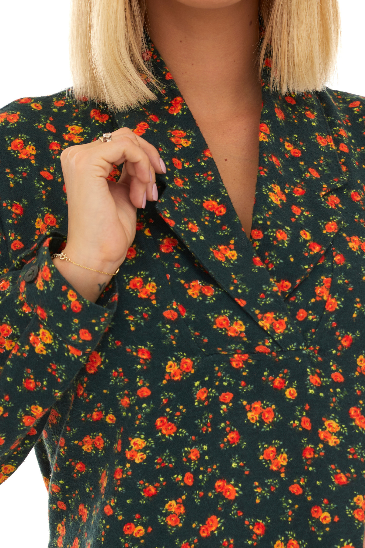 Pazen Yeşil Çiçek Detay Midi Sonbahar Kış Elbise