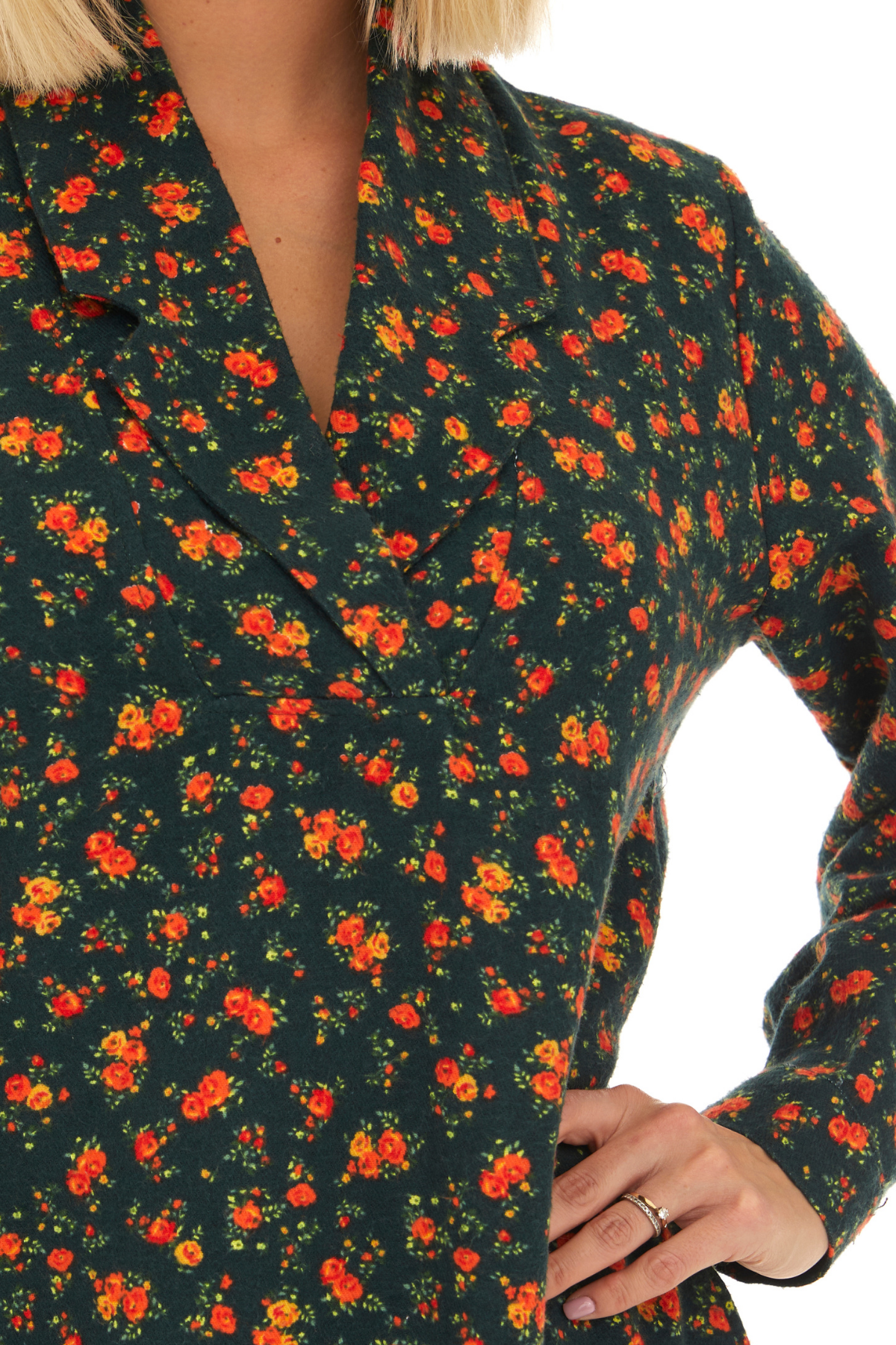 Pazen Yeşil Çiçek Detay Midi Sonbahar Kış Elbise