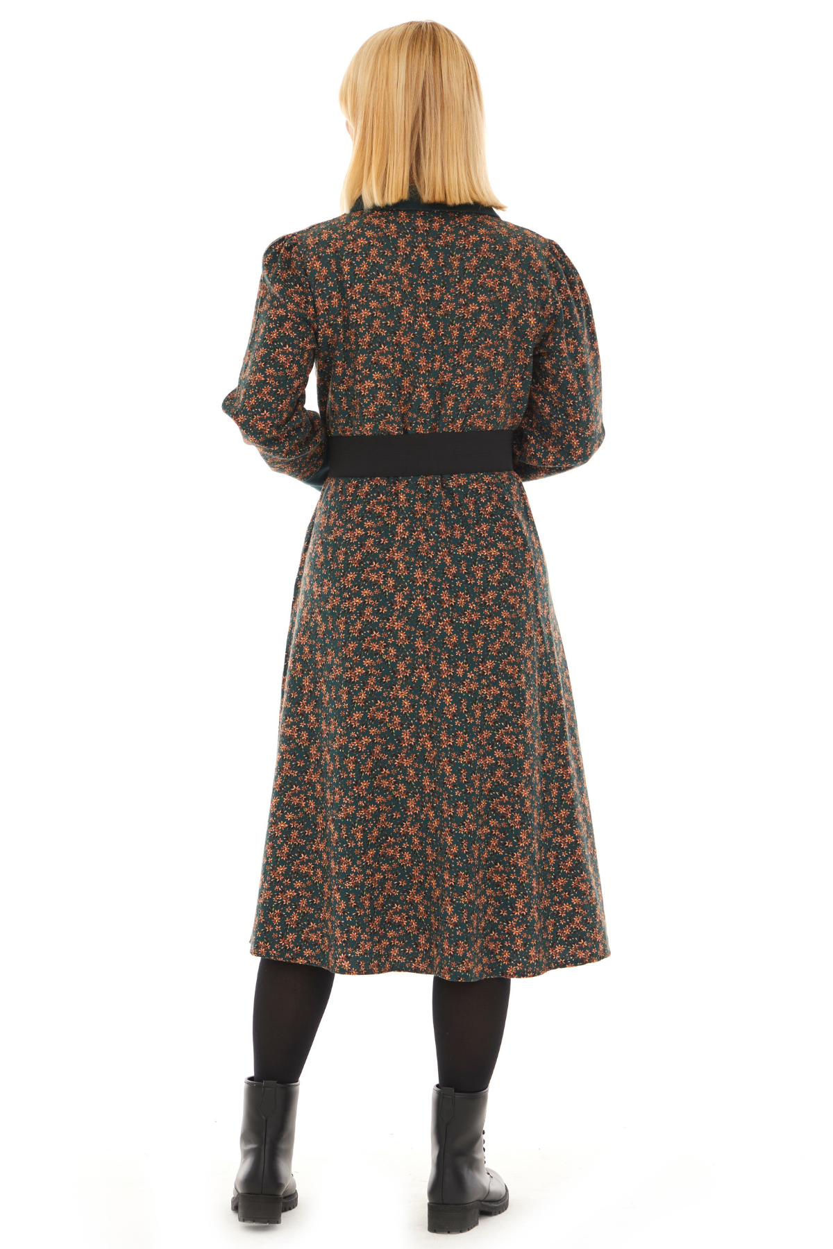 Pazen Yeşil Kemerli  Sonbahar Kış Elbise