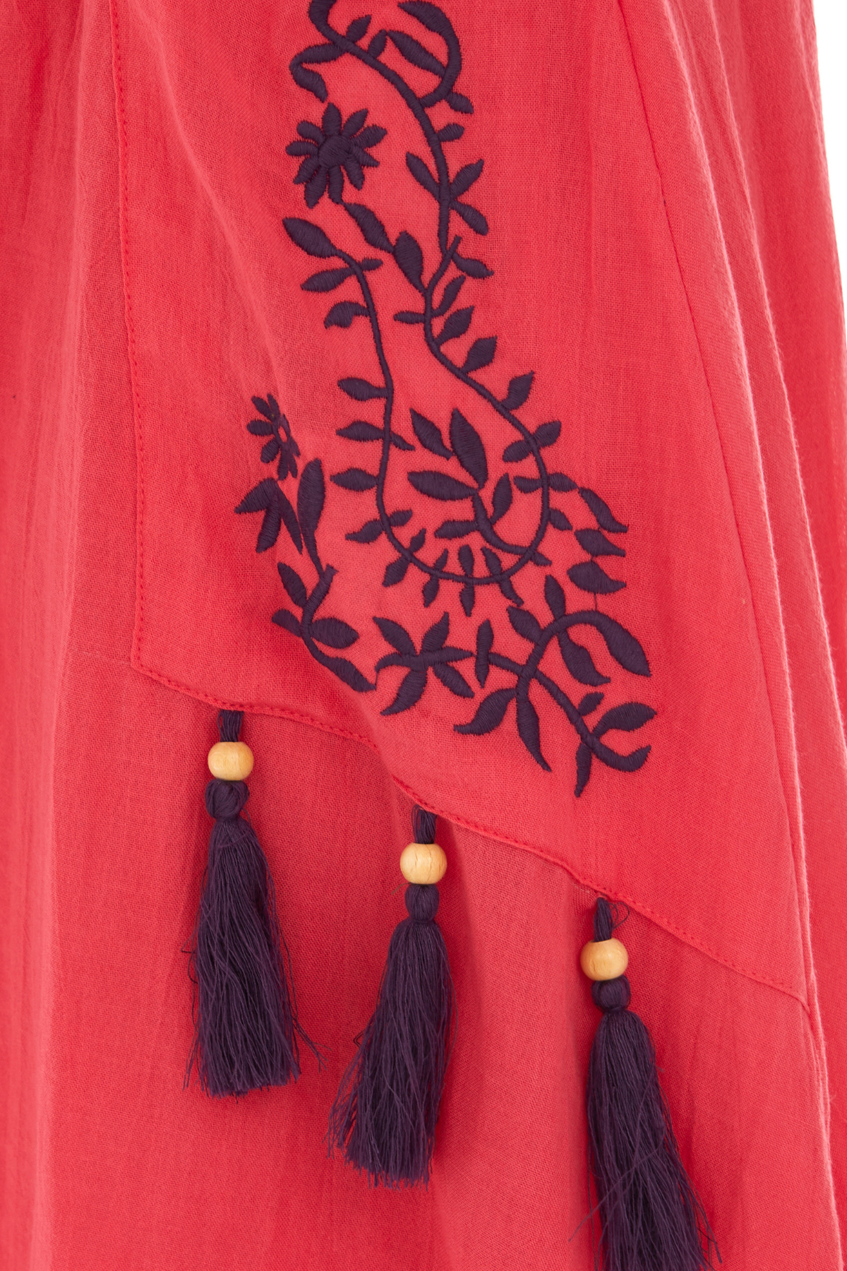 Pembe Vual Midi Boy Yazlık Etek