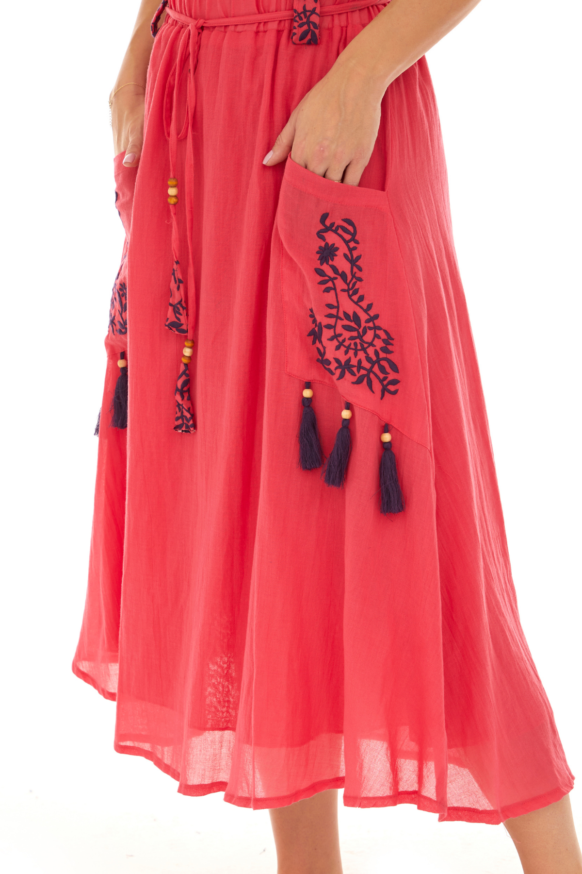 Pembe Vual Midi Boy Yazlık Etek