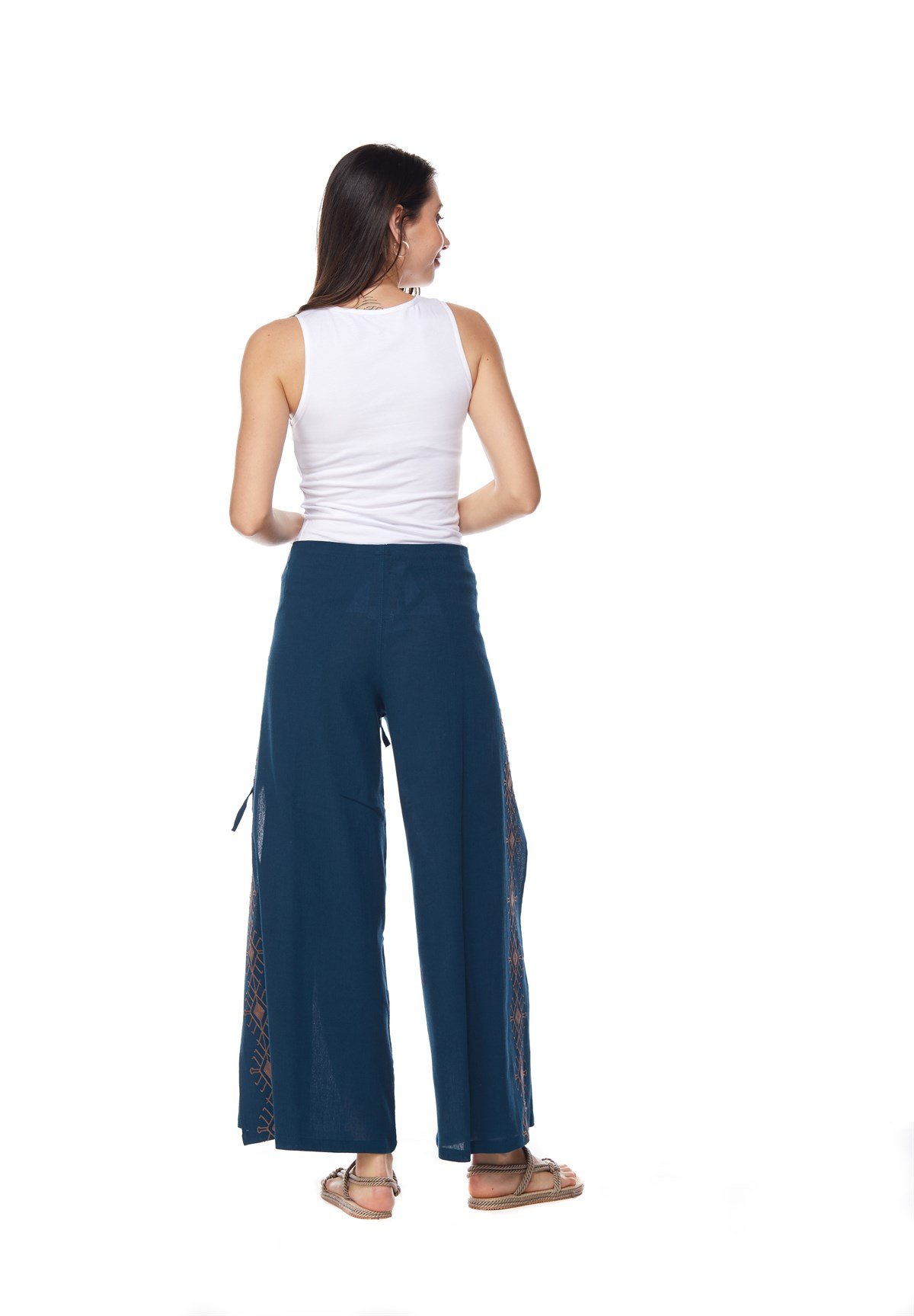 Petrol Nakışlı  Otantik Pantolon