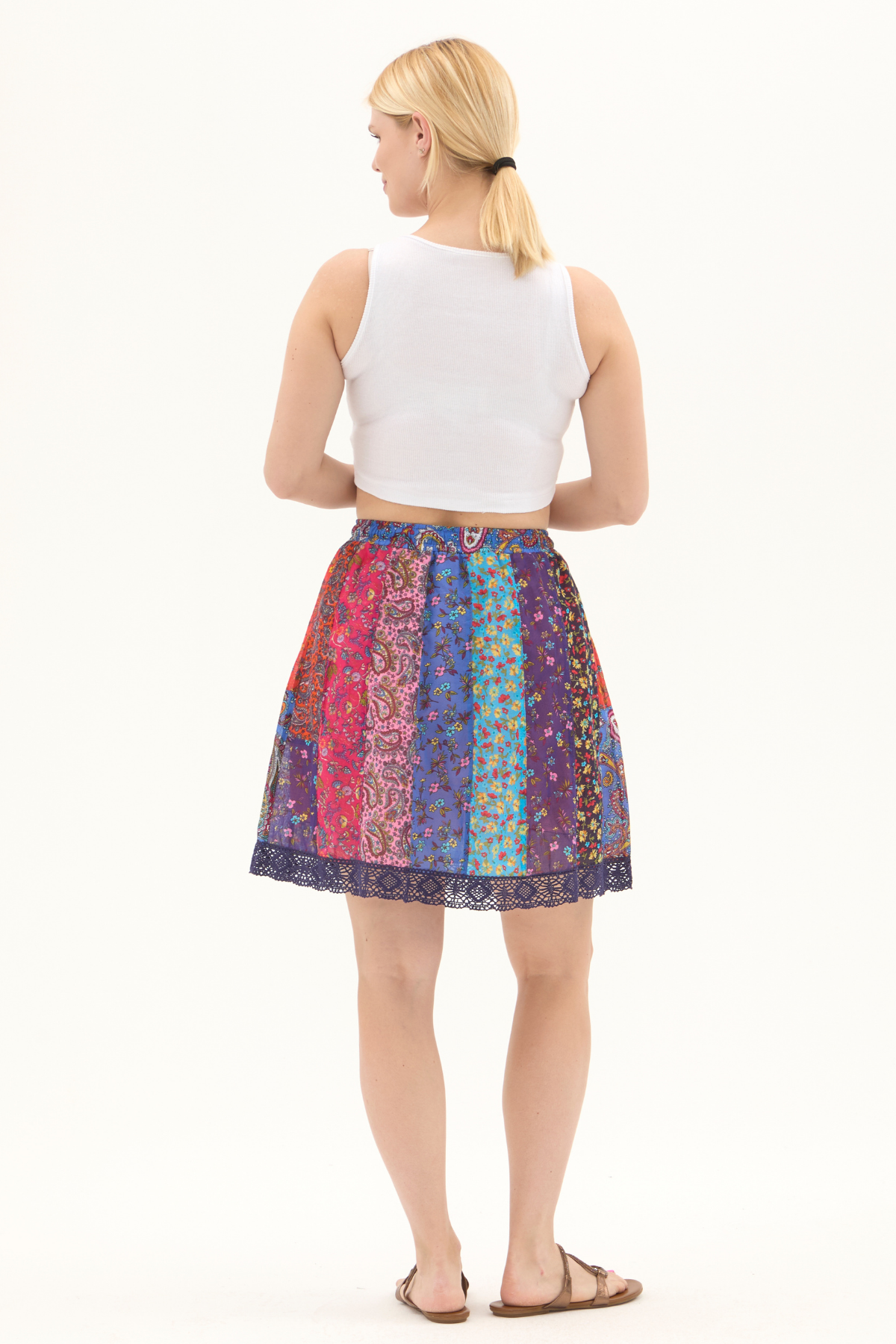 Renkli Vual Kısa Yazlık Otantik Patchwork Etek  