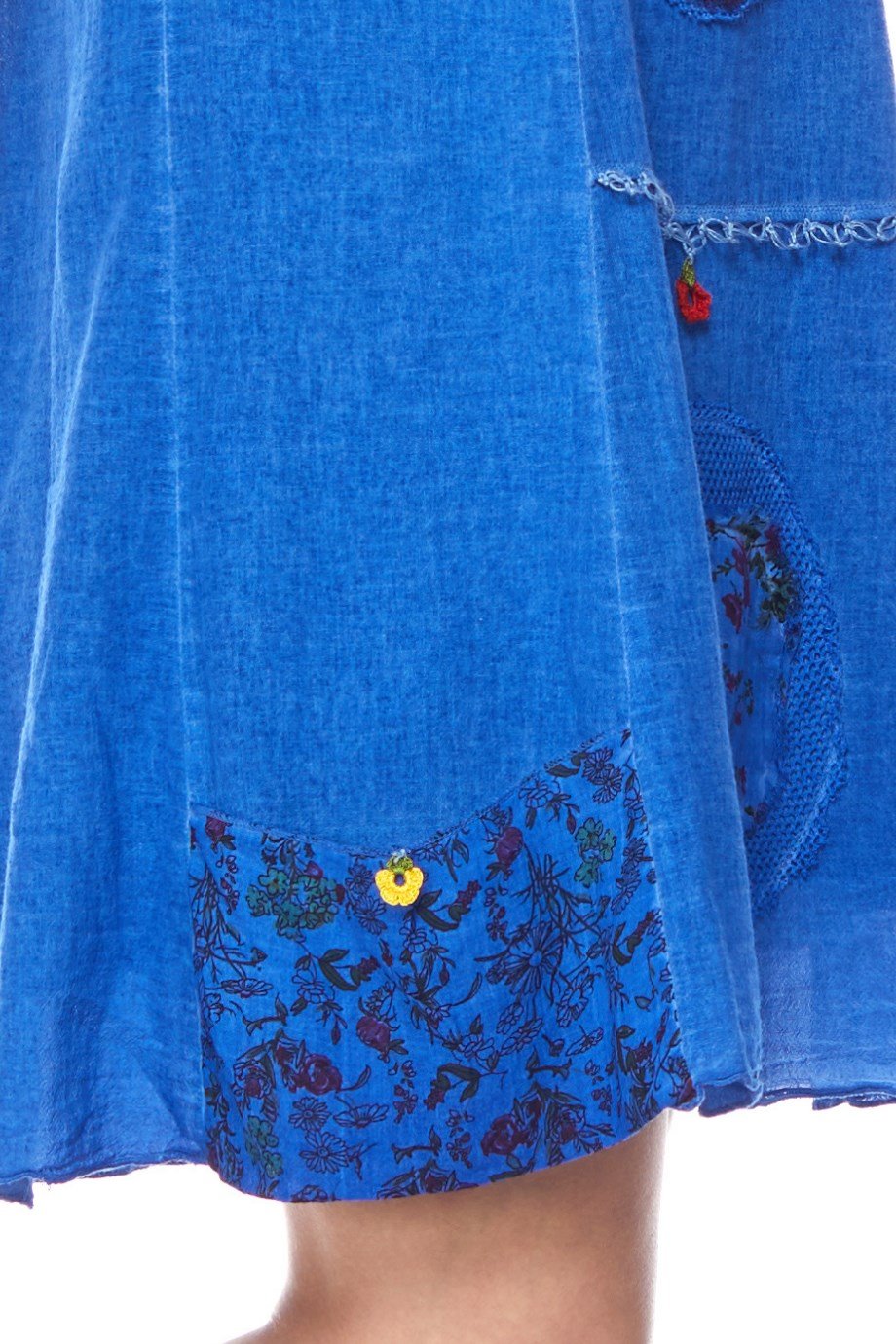 Saks Askılı Oyalı Mini Elbise