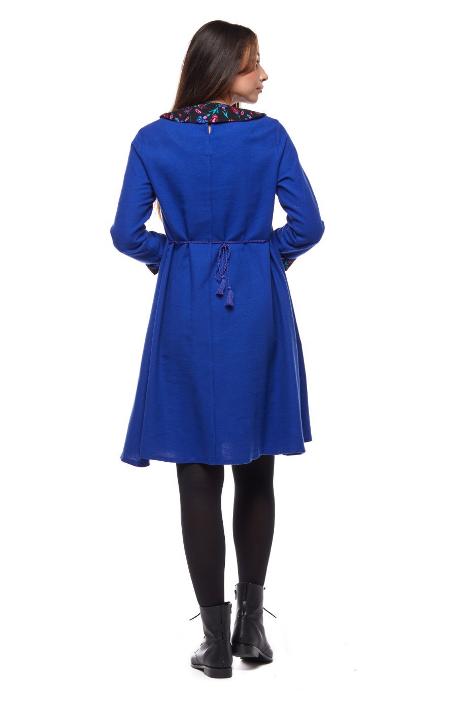 Saks Çiçek Yakalı Elbise