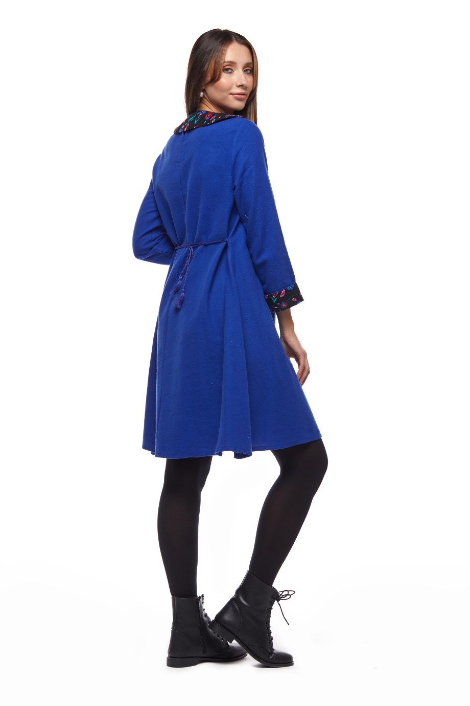 Saks Çiçek Yakalı Elbise