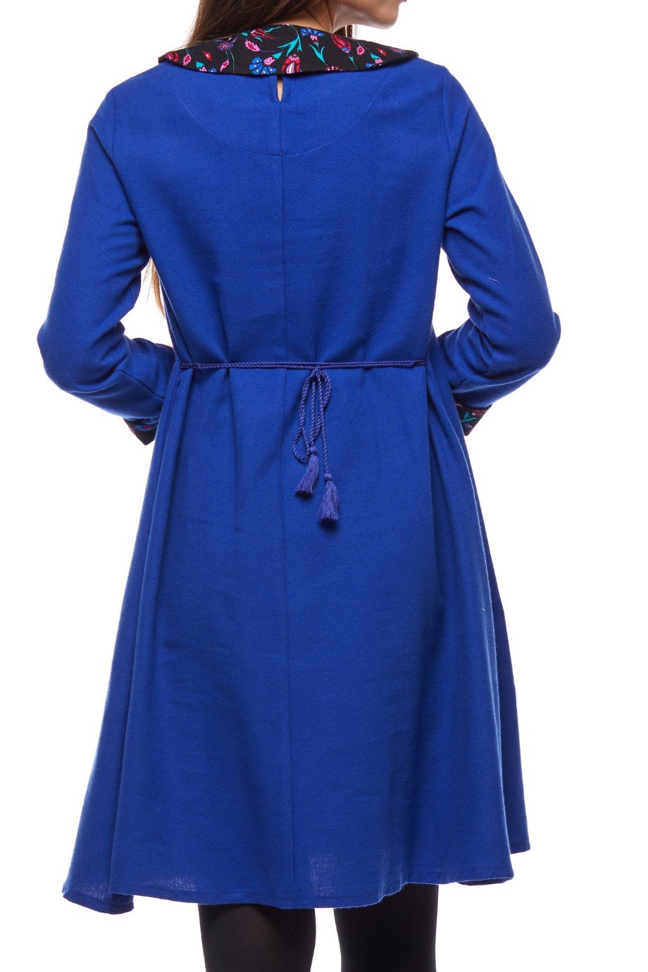 Saks Çiçek Yakalı Elbise