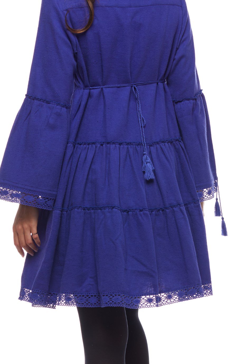 Saks Düz Desen Kısa Elbise