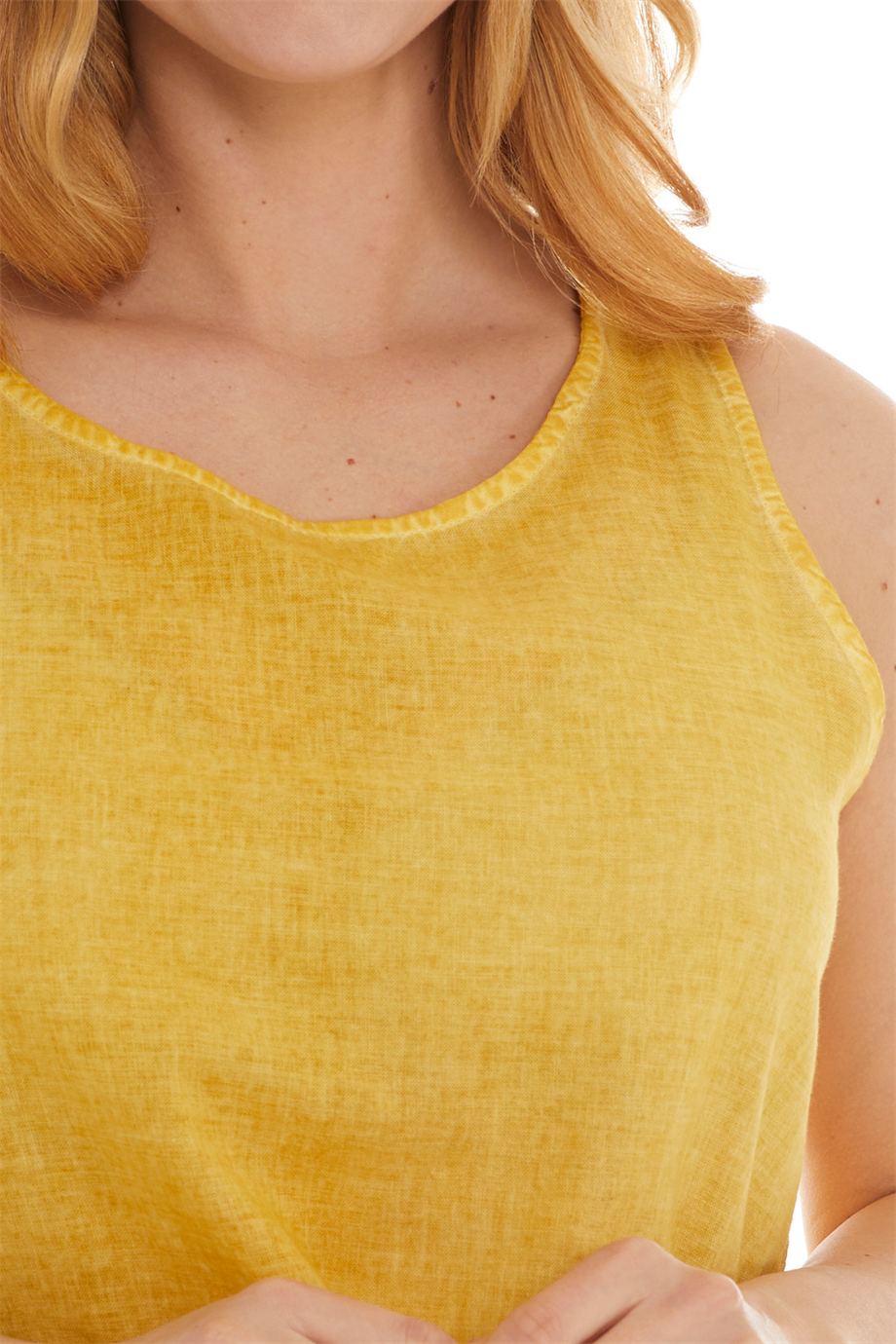 Sarı Kolsuz Poplin Bluz 