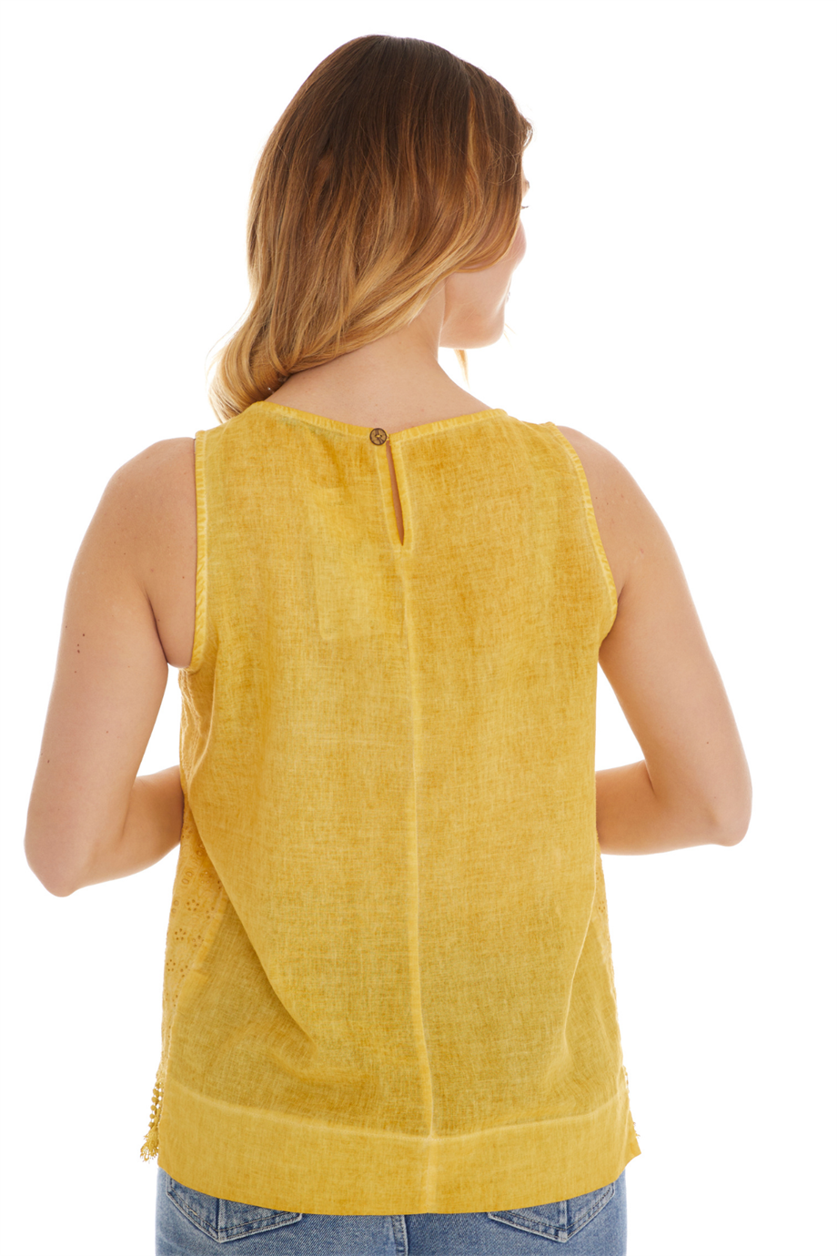 Sarı Kolsuz Poplin Bluz 