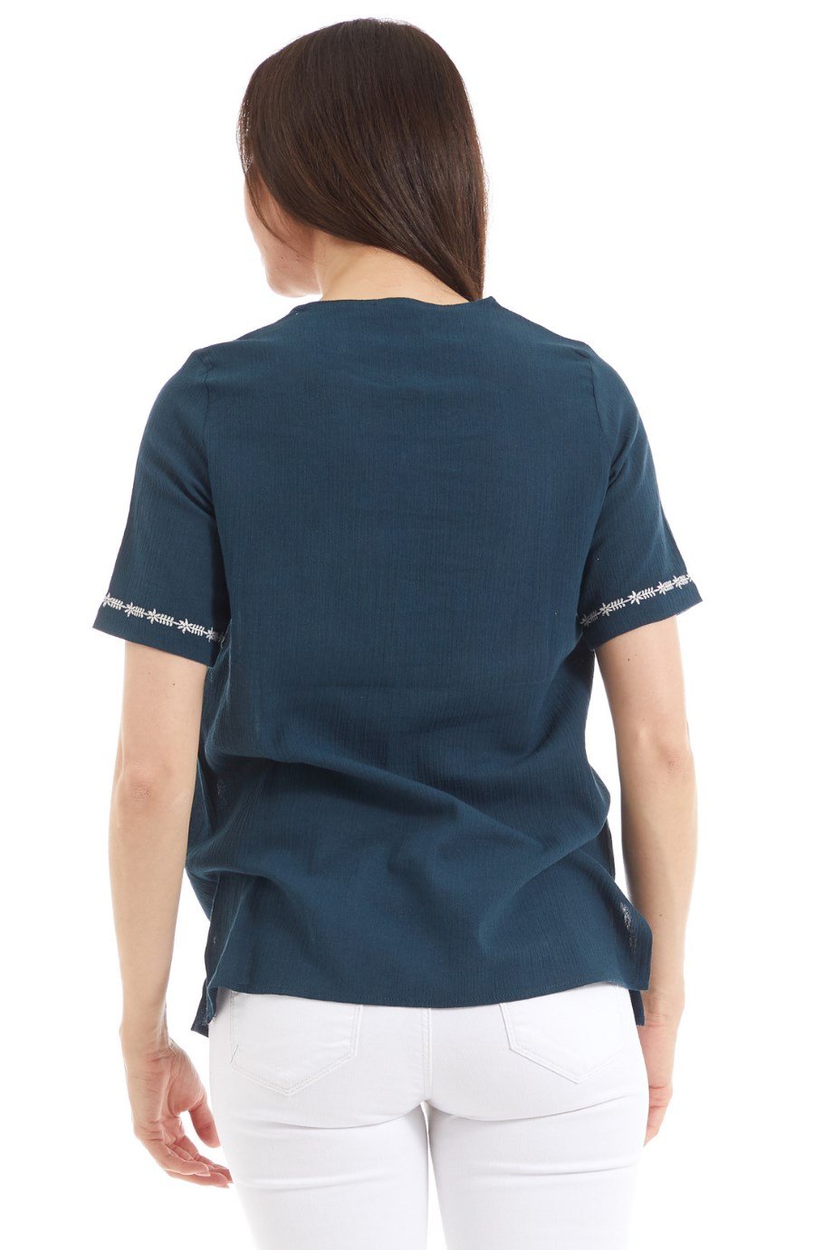 Şile Bezi  Petrol Nakış İşlemeli Bluz