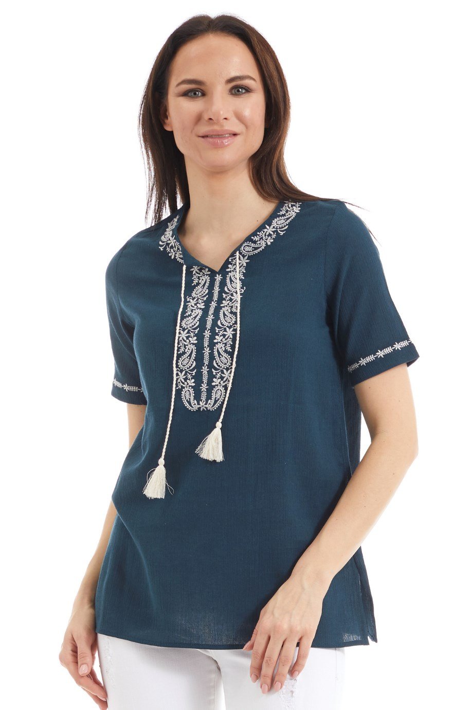 Şile Bezi  Petrol Nakış İşlemeli Bluz