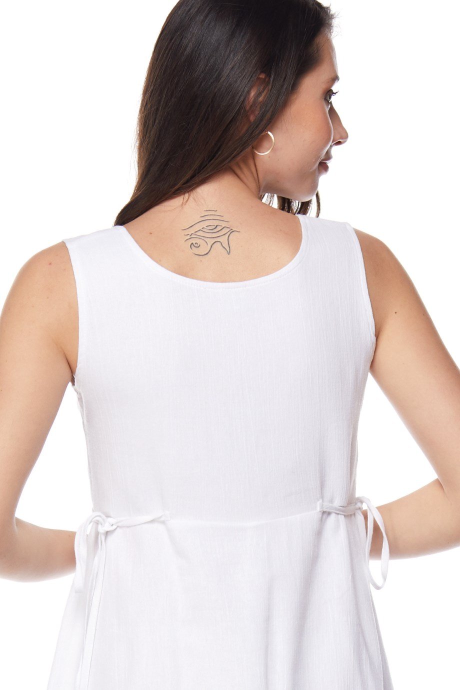 Şile Bezi Beyaz Asimetrik Düğmeli Elbise