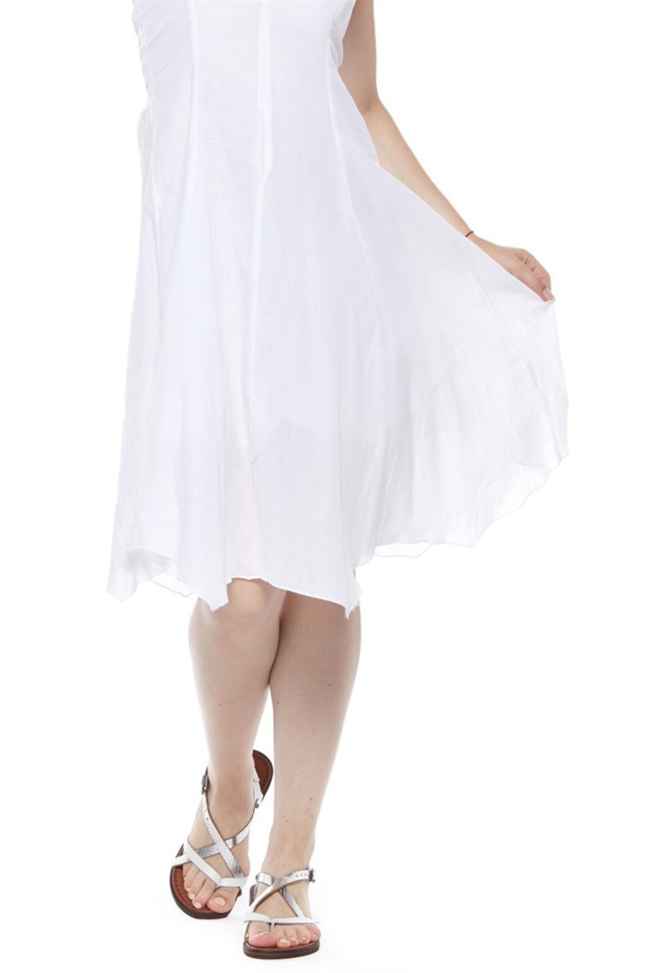 Şile Bezi Beyaz Askılı Asimetrik Elbise