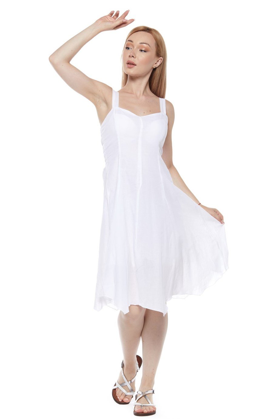 Şile Bezi Beyaz Askılı Asimetrik Elbise