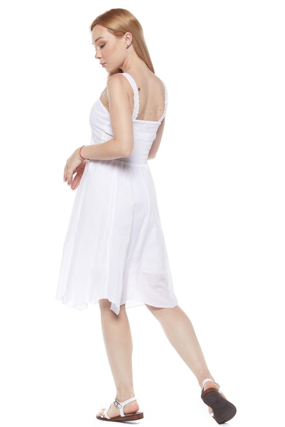 Şile Bezi Beyaz Askılı Asimetrik Elbise