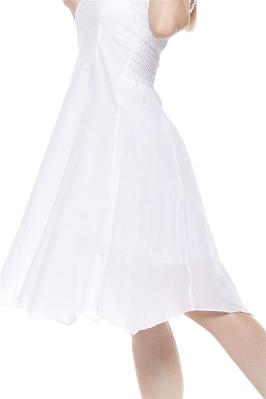 Şile Bezi Beyaz Askılı Asimetrik Elbise