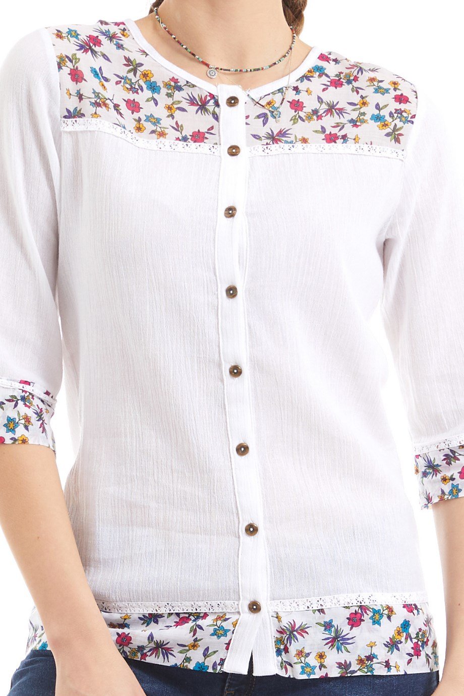 Şile Bezi Beyaz Bahar Desen Bluz