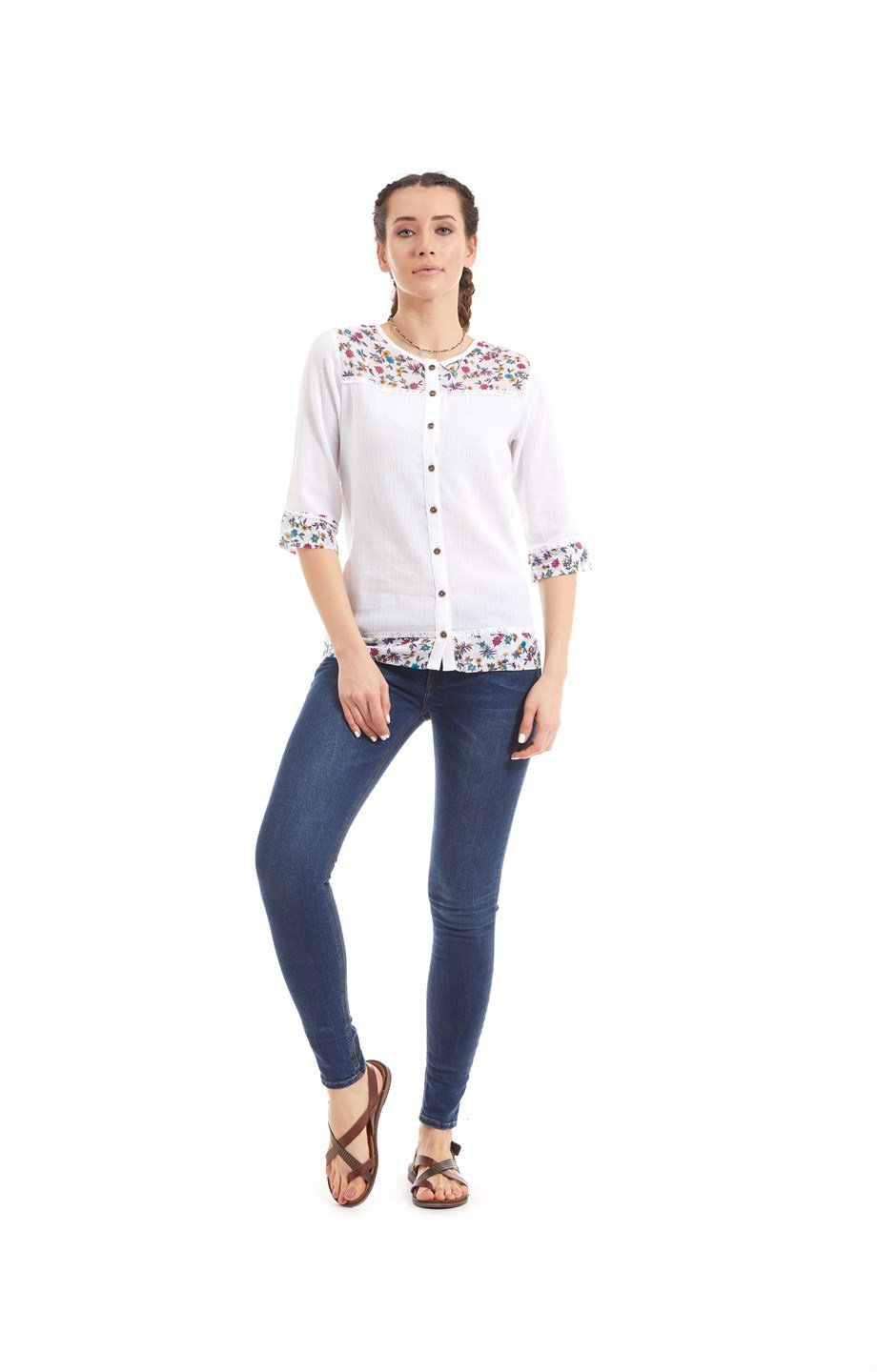 Şile Bezi Beyaz Bahar Desen Bluz