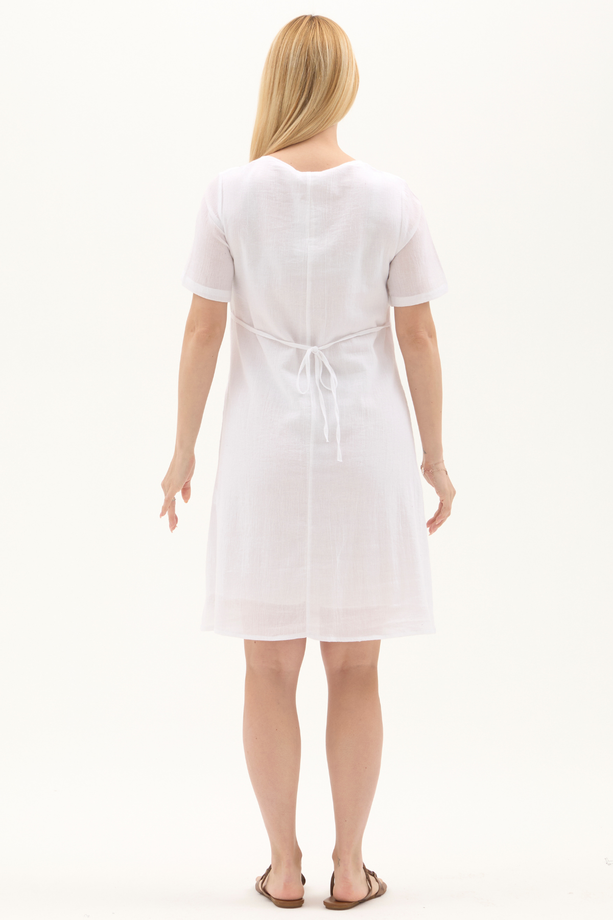 Şile Bezi Beyaz Kısa Kol Nakışlı Kare Yaka İlkbahar ve Yaz Elbise