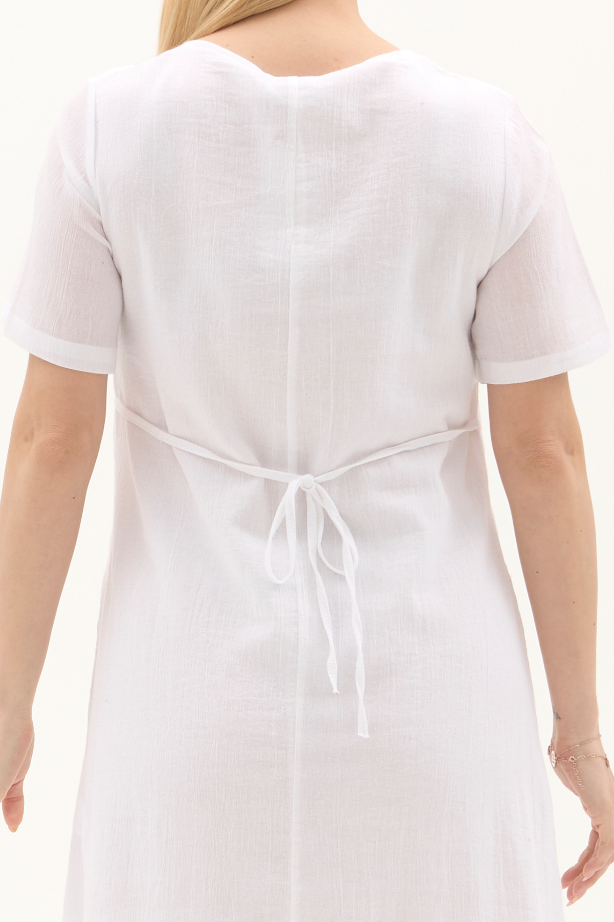 Şile Bezi Beyaz Kısa Kol Nakışlı Kare Yaka İlkbahar ve Yaz Elbise