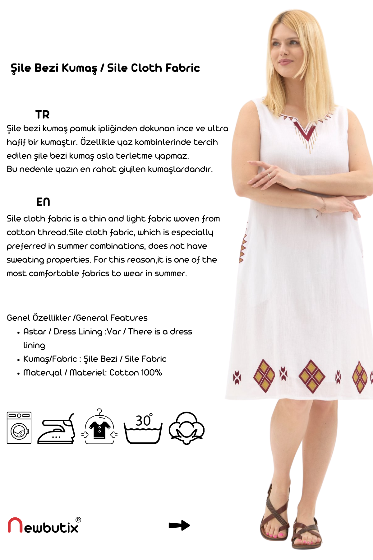 Şile Bezi Beyaz Kolsuz Nakışlı Otantik Yazlık Elbise