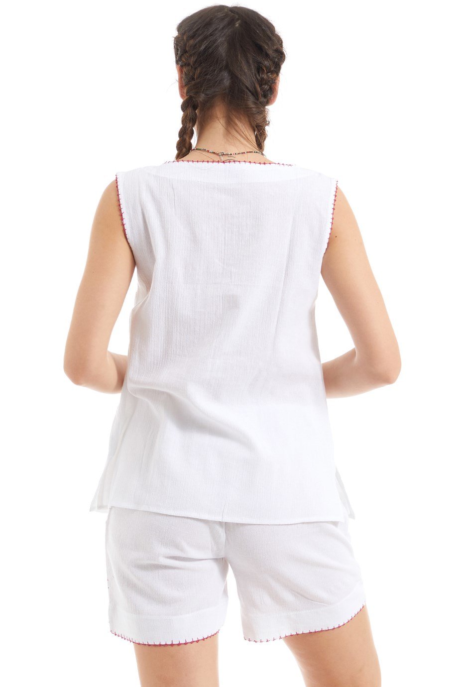 Şile Bezi Beyaz Nakış İşlemeli Atlet-Şort Takım