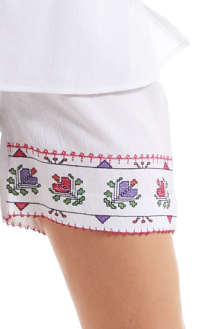 Şile Bezi Beyaz Nakış İşlemeli Atlet-Şort Takım