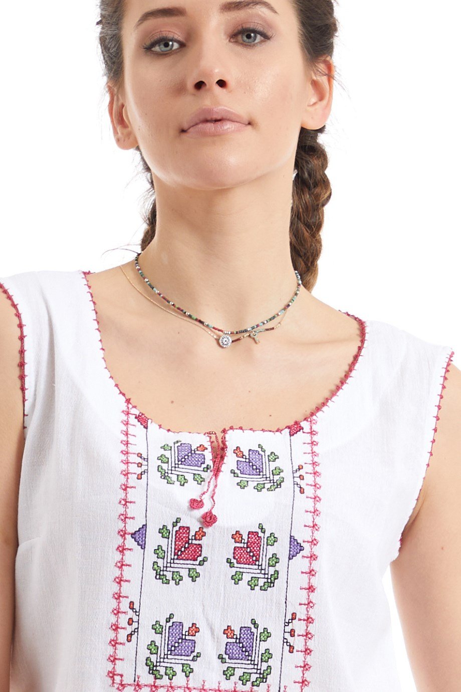 Şile Bezi Beyaz Nakış İşlemeli Atlet-Şort Takım