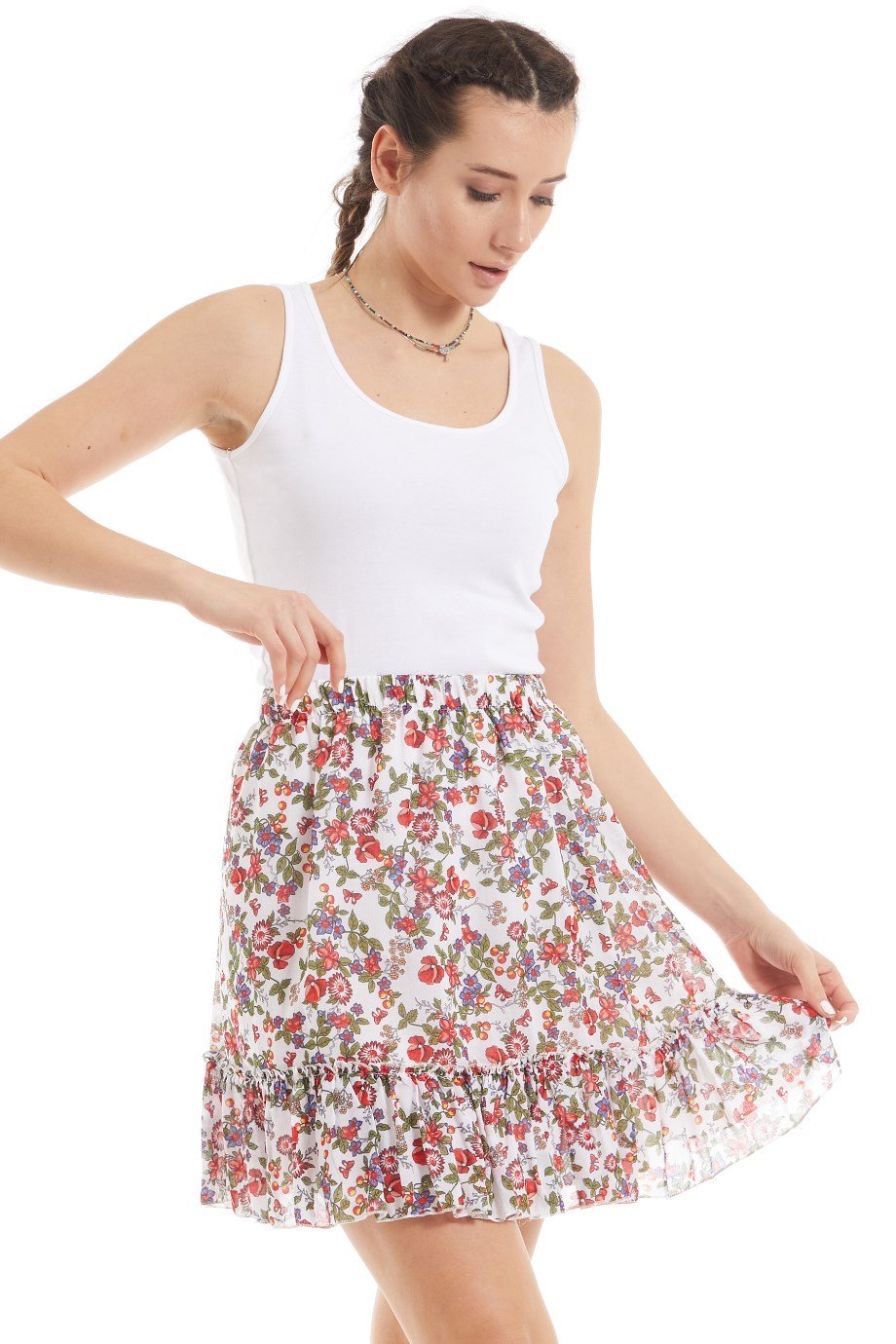 Şile Bezi Beyaz Tomurcuk Vual Kısa Etek