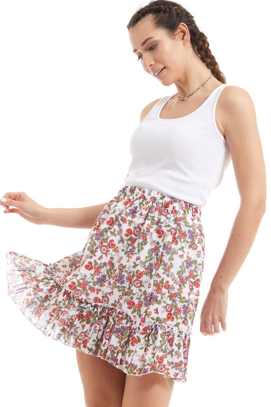 Şile Bezi Beyaz Tomurcuk Vual Kısa Etek