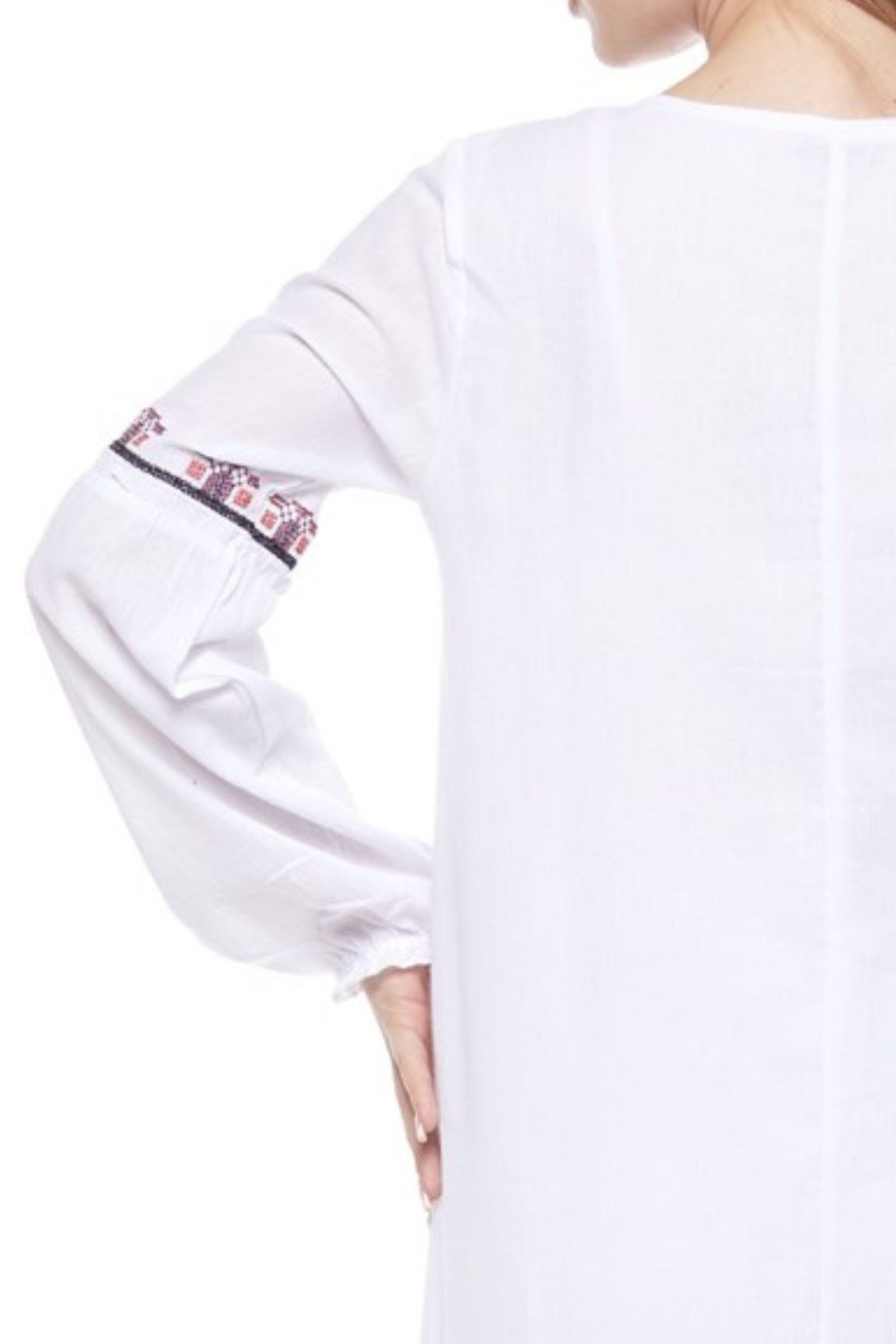 Şile Bezi Beyaz Uzun Kollu Püsküllü Elbise