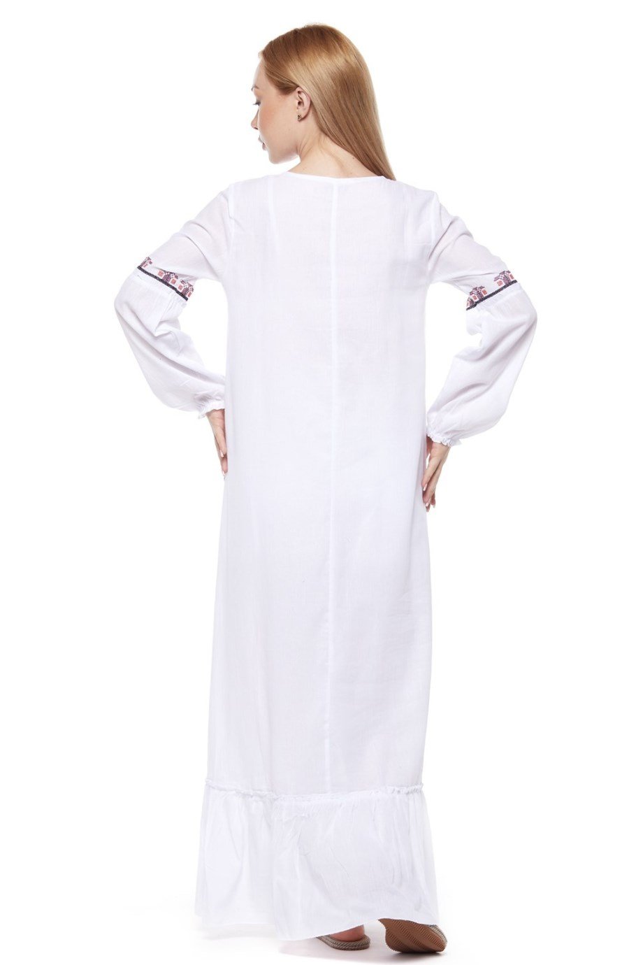 Şile Bezi Beyaz Uzun Kollu Püsküllü Elbise