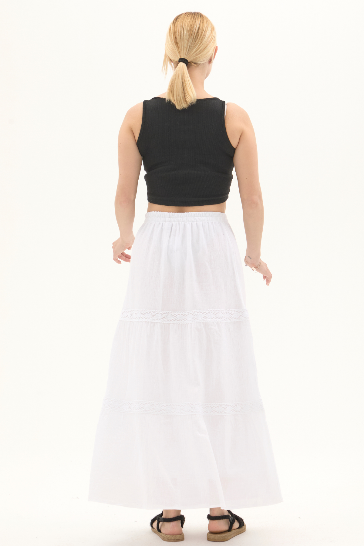 Şile Bezi Beyaz Uzun Yazlık Dantelli Etek