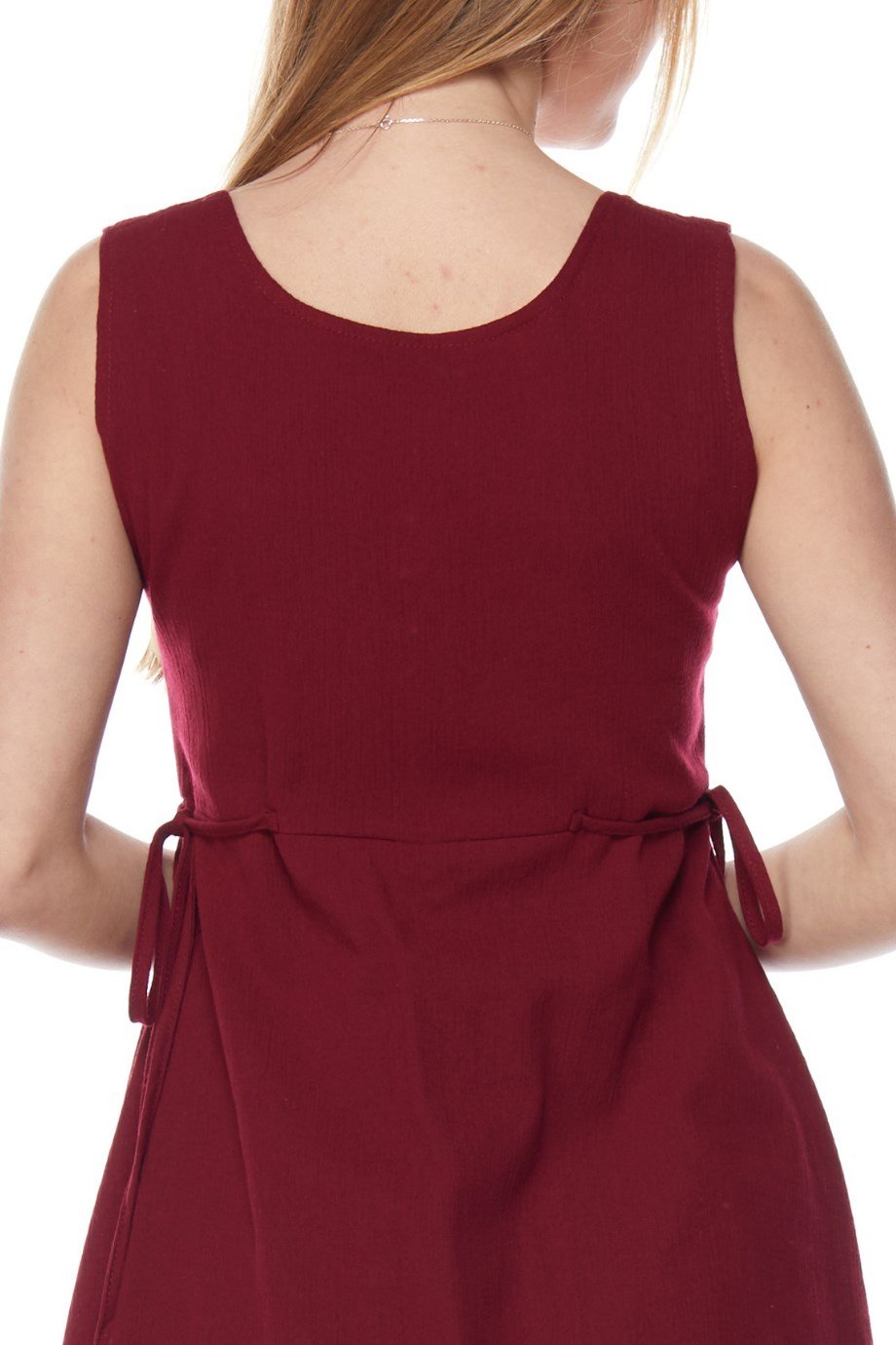 Şile Bezi Bordo Asimetrik Düğmeli Elbise