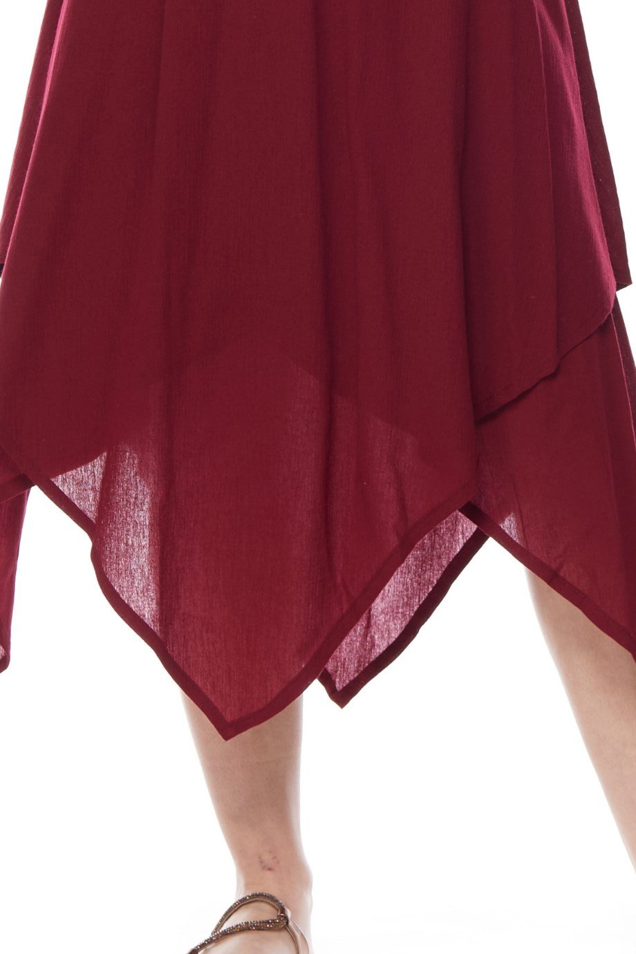 Şile Bezi Bordo Asimetrik Düğmeli Elbise