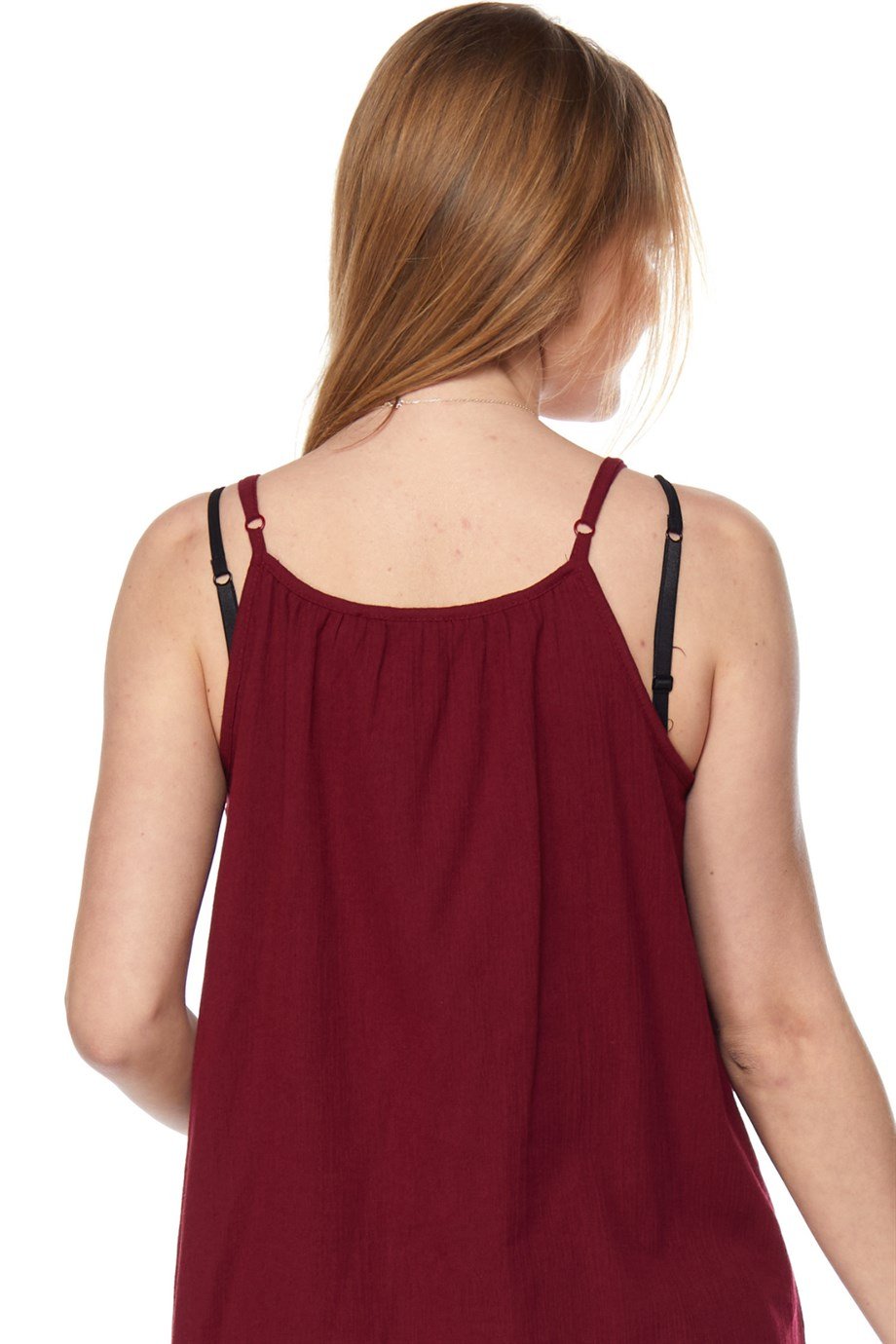 Şile Bezi Bordo Askılı Otantik Nakışlı Elbise